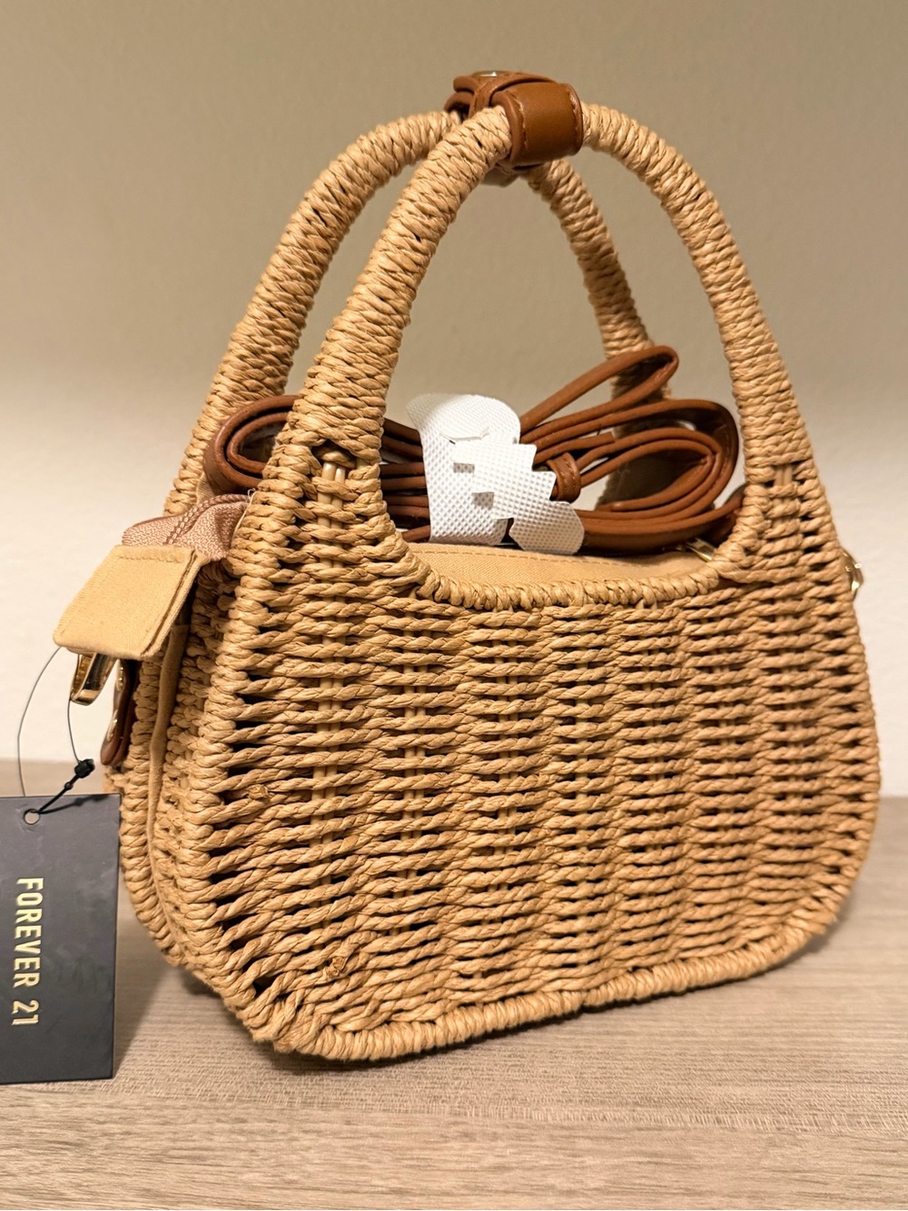 Forever 21 Natural Tan Woven Straw Tote Bag